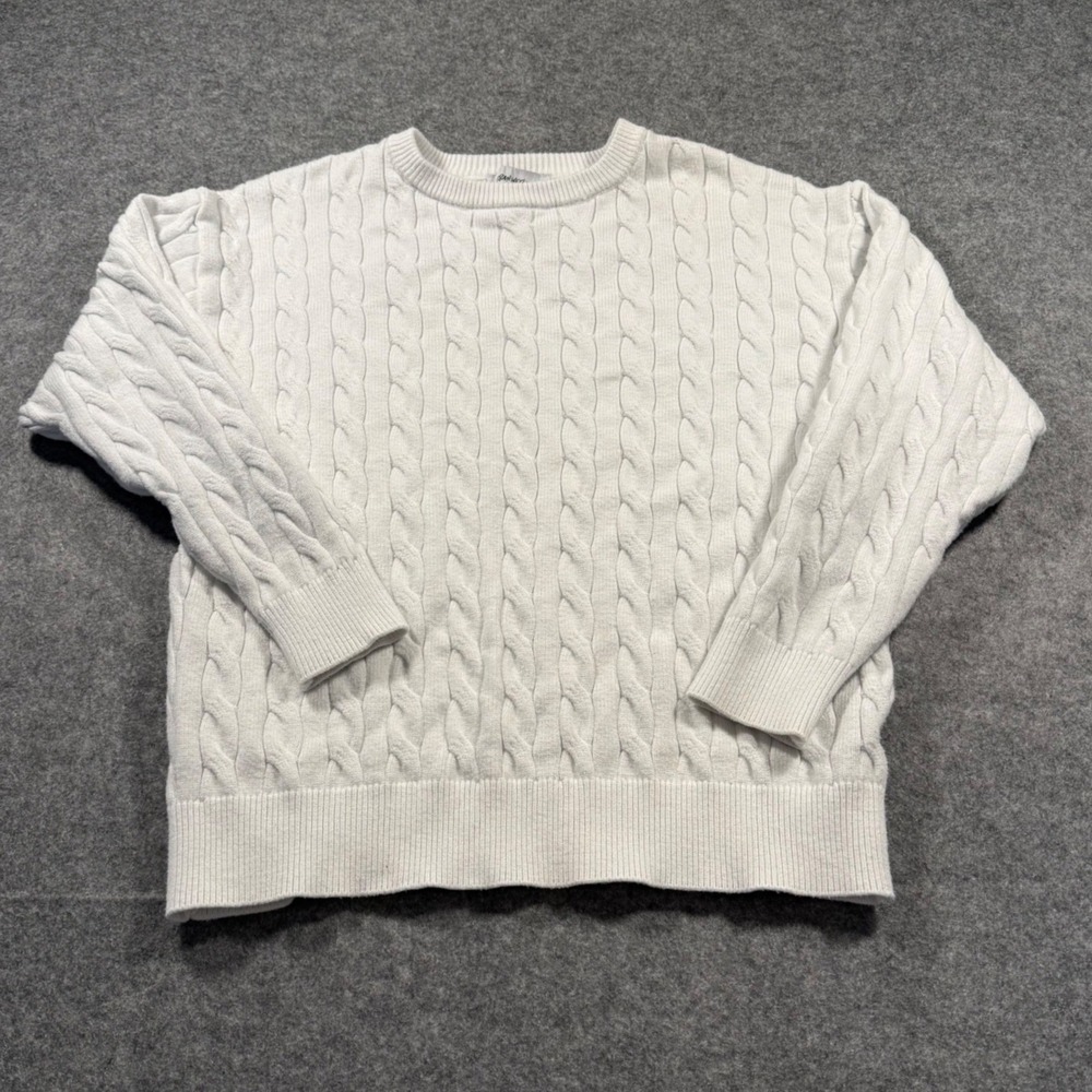 Urban Weekend Sweater Women Large White Excellent Cable Knit Crew Neck Pullover